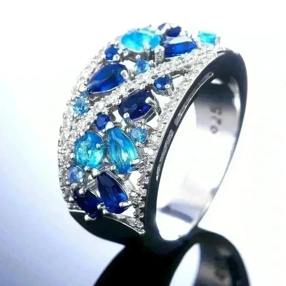 Stunning 14k Gold Over Silver Diamond Blue Sapphire Ring - Picture 1 of 4